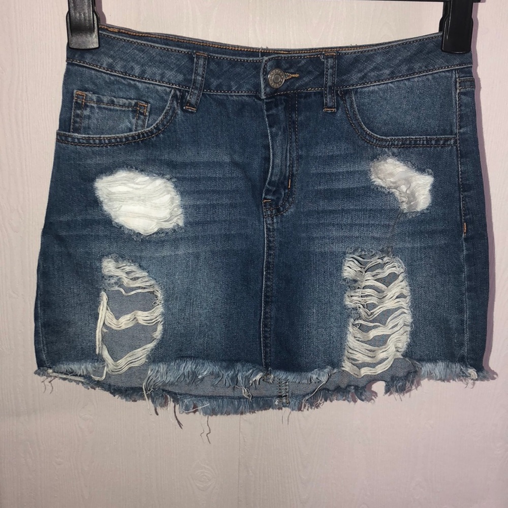 Distressed Denim Skirt